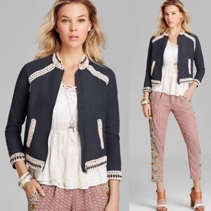 Free People Navy and Chrochet Zip-Up Jacket. Small. Like new condition!